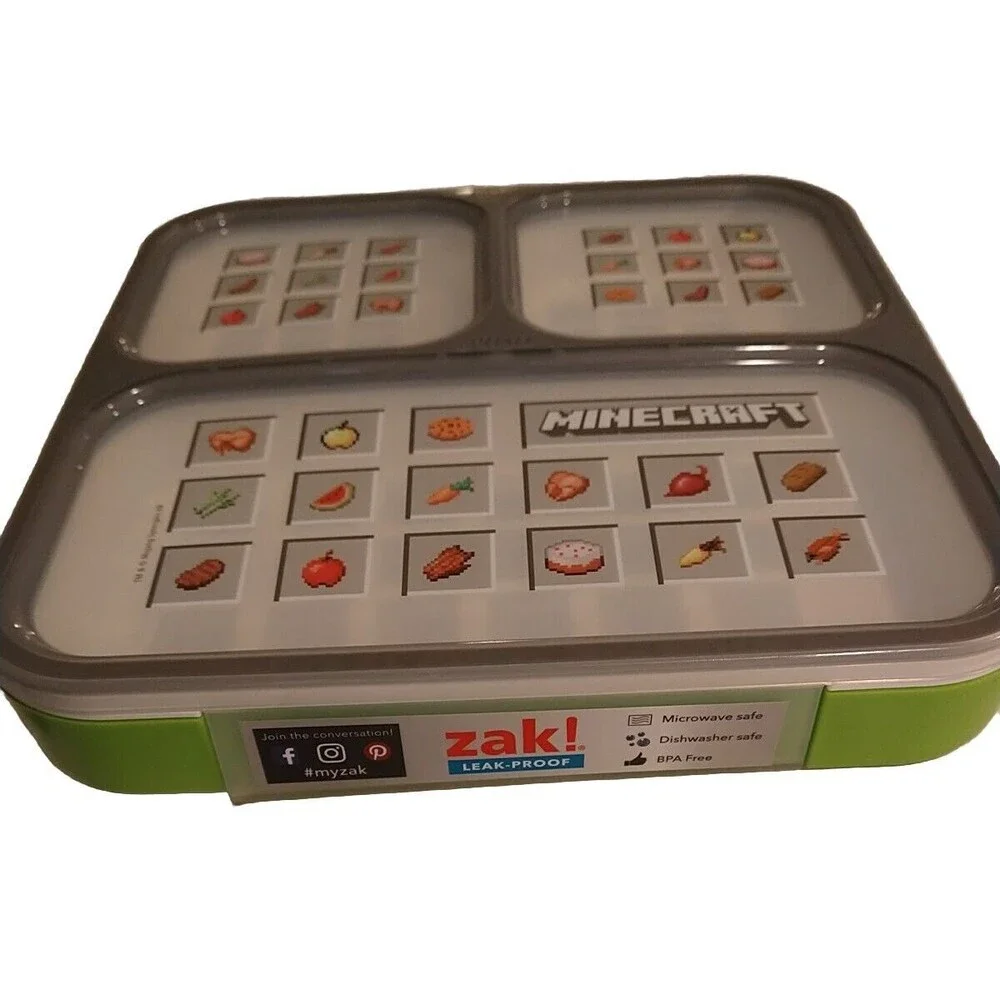 Zak Designs Minecraft 27oz Plastic Ultra Slim Lunch Snack Container Bento Box